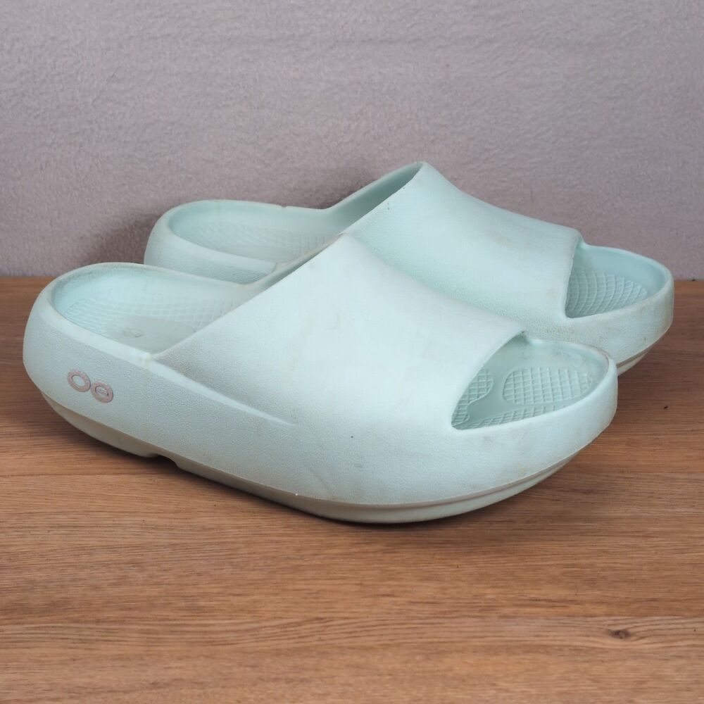 OOFOS OOahh Plus Women's 8 EU 39 Slide Sandals Mint Green Recovery Cushioned